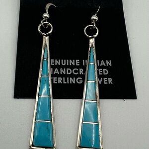 Native American Handcrafted Turquoise and Sterling Silver Earrings